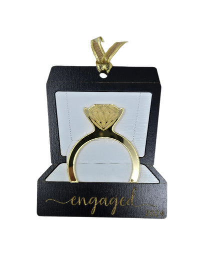 "Engaged" Golden Ring in a Box Ornament – A Heartfelt Christmas Keepsake - Made in USA