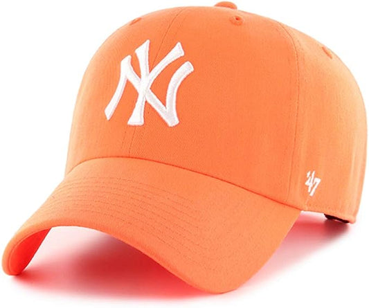 '47 Los Angeles LA Dodgers Clean Up Adjustable Hat - Neon Orange/White, Unisex, Adult - MLB Baseball Cap