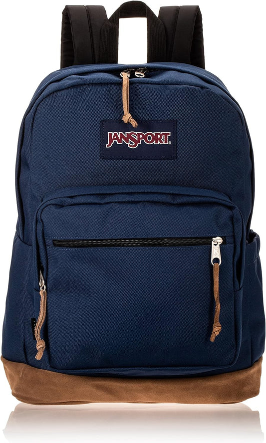 JanSport Right Pack Backpack - Travel, Work, or Laptop Bookbag with Leather Bottom, Navy