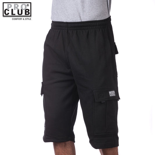 Pro Club Men's Fleece Cargo Shorts Pants Black