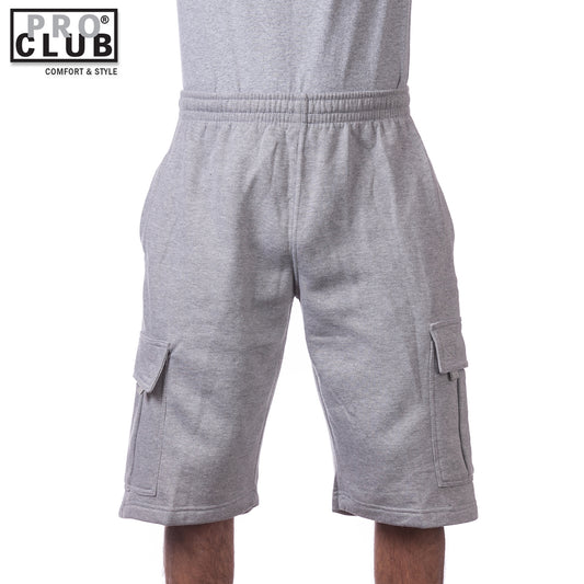 Pro Club Men's Fleece Cargo Shorts Pants Heather Gray