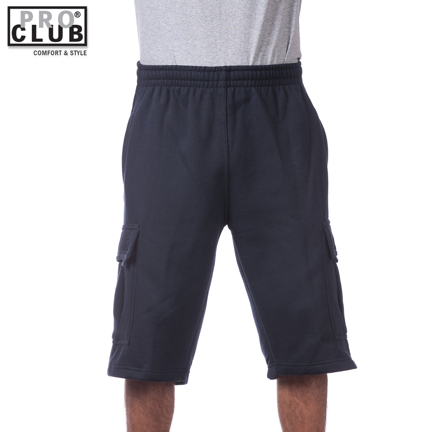 Pro Club Men's Fleece Cargo Shorts Pants Navy