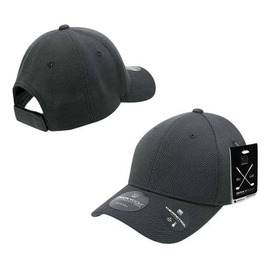 Golf Pique Pattern Adjustable Low Crown Structured Caps Charcoal Grey