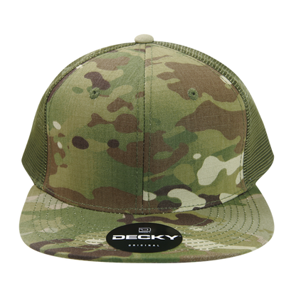 High Crown Multi Camo Trucker Snapback Cap, Camo/Olive Adjustable Hat