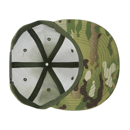 High Crown Multi Camo Trucker Snapback Cap, Camo/Olive Adjustable Hat