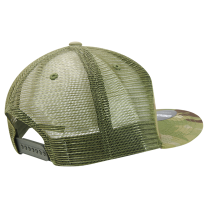High Crown Multi Camo Trucker Snapback Cap, Camo/Olive Adjustable Hat