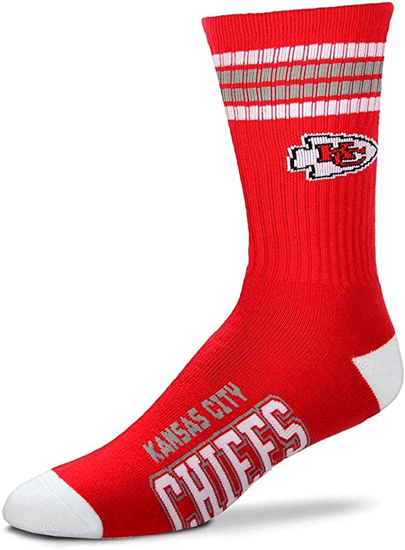 FBF 4 Stripe Deuce Crew Socks Kansas City Chiefs Large(10-13)