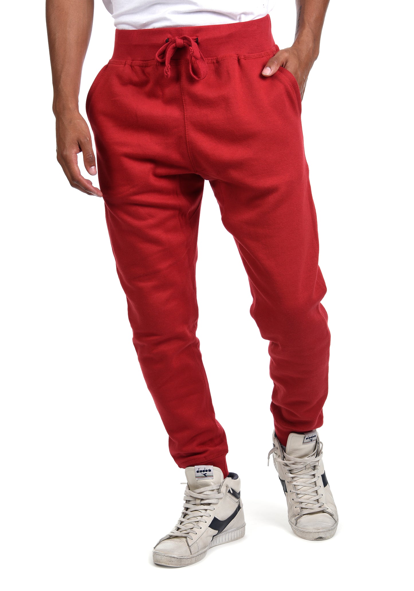 Unisex Active Fleece Premium Jogger Pants Casual Urban Basic Tapered fit Red