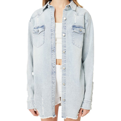 Women's Washed distressed Light Denim long shirt