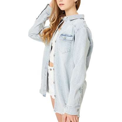 Women's Washed distressed Light Denim long shirt