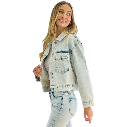 Women's Acid Washed Vintage Short Denim Jacket