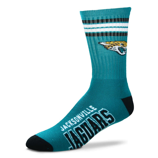 FBF 4 Stripe Deuce Crew Socks Jacksonville Jaguars Large(10-13)